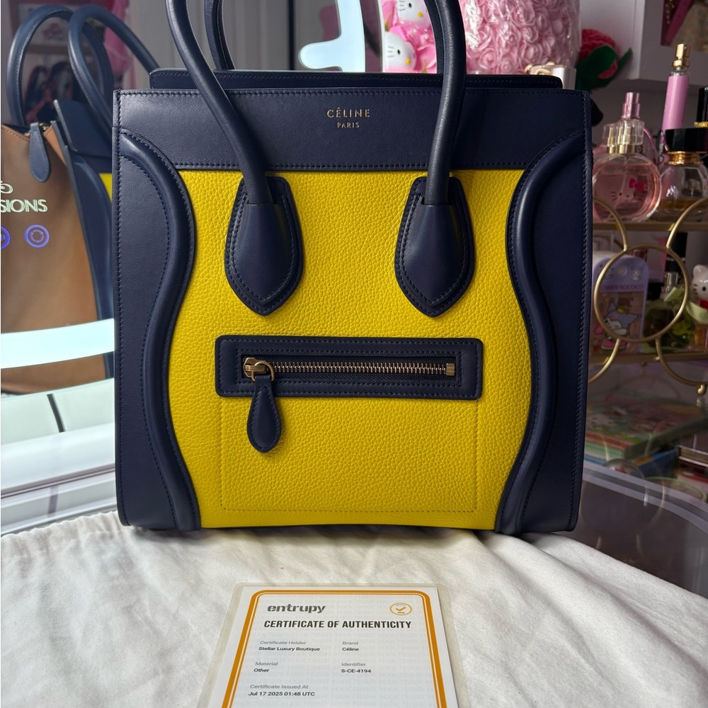 Céline Yellow and Navy Handbag